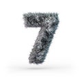 Uppercase fluffy and furry gray font. Digit seven. 3D