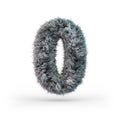 Uppercase fluffy and furry gray font. Digit zero. 3D