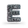 Uppercase fluffy and furry gray font. Letter E. 3D