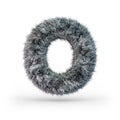 Uppercase fluffy and furry gray font. Letter O. 3D