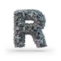 Uppercase fluffy and furry gray font. Letter R. 3D