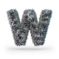 Uppercase fluffy and furry gray font. Letter W. 3D