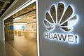 Close up shot of Huawei sign