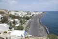 Upperview of Kamari village and beach on island Santorini