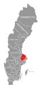 Uppsala red highlighted in map of Sweden
