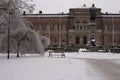 Beauty of Uppsala University in snowing winter