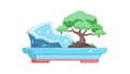 Upright Bonsai Tree in a Blue Rectangular Pot Vector Graphic, vector design Generative AI Royalty Free Stock Photo