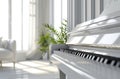 an upright piano and foot pedal set in a living room Royalty Free Stock Photo