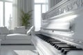 an upright piano and foot pedal set in a living room Royalty Free Stock Photo