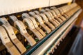 Upright piano hammers detail Royalty Free Stock Photo