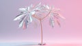 Metallic Plant With Metal Leaves On Pink Background