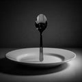 An upright spoon in a white plate. Royalty Free Stock Photo