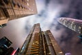 Upright view at Hong Kong skyscrapers at night Royalty Free Stock Photo