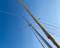 Upright view of sailing boat rigging mast and ropes