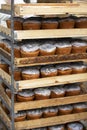 Upright wooden pallets with baked easter.