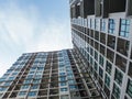 Uprisen angle - building in the city on blue sky background