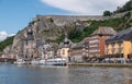 Upriver Meuse right bank and Citadel Fort, Dinant, Belgium