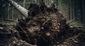 Uprooted Tree with Exposed Roots in Forest Scene Royalty Free Stock Photo