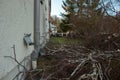 Uprooted tree fell on a house after a serious storm named eberhard Royalty Free Stock Photo