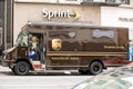 UPS delivery truck parked at the curb Royalty Free Stock Photo