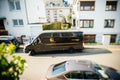 UPS Delivery van view from above tilt-shift lens leaving Royalty Free Stock Photo