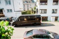 UPS Delivery van view from above tilt-shift lens Royalty Free Stock Photo