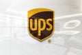 Ups on glossy office wall realistic texture