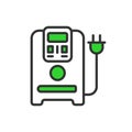 UPS in line design, green. UPS, Uninterruptible, Power, Supply, Backup, Battery, Energy on white background vector. UPS