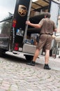 UPS truck and delivery man Royalty Free Stock Photo