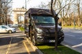UPS truck parked on the sidewalk in Bucharest, Romania, 2020. UPS is one of largest package delivery companies worldwide Royalty Free Stock Photo