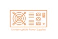 UPS. Uninterruptible power supplies. Input power source when mains power fails. Electrical apparatus. Vector line. Open