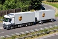UPS truck on motorway Royalty Free Stock Photo