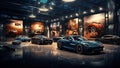 An upscale car dealership presentation blue cars car showroom wall mockup HD 1920*1080