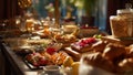 Upscale Festive Dining Experience with Gourmet Roast and Continental Breakfast Buffet Royalty Free Stock Photo