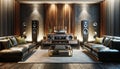 Upscale Home Audio Listening Room Audiophile Hi-fi Tower Speakers Media Components AI Generated Home Interior