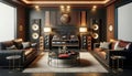 Upscale Home Audio Listening Room Audiophile Hi-fi Tower Speakers Media Components AI Generated Home Interior