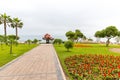 Upscale hotel and Inviting Courtyard and garden on lake Titikaka, Peru