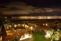 Upscale hotel and Inviting Courtyard and garden at night on Titikaka, Peru in South America