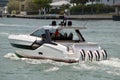 Upscale Motorboat Powered by Four Outboard Engines Royalty Free Stock Photo