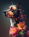 A floral dog in a double-exposure style, blending the cat\'s silhouette with large, vibrant blossoms. Generated image Royalty Free Stock Photo