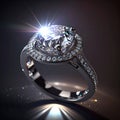 stunning diamond ring with a large center stone, surrounded by smaller diamonds, shining brilliantly against a dark background. Royalty Free Stock Photo