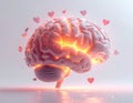 glowing brain surrounded by hearts, symbolizing love and emotion, presented in a surreal and artistic manner. Royalty Free Stock Photo