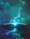 mystical open book emits glowing light and swirling smoke, creating a magical atmosphere that evokes imagination and wonder. Royalty Free Stock Photo