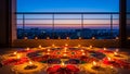 Grand Circular Rangoli with Diyas at Dusk Window Royalty Free Stock Photo