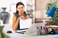 Upset asian female employee manager at working place Royalty Free Stock Photo