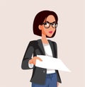 Angry Businesswoman Handing Over a Contract Vector Cartoon Illustration