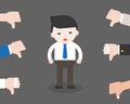 Upset business man with hands thumps down, flat design vector wi