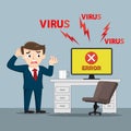 Upset business man working with laptop computer got virus and error