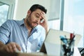 Worried Businessman Got Virus and Data Loss on Laptop Computer Royalty Free Stock Photo