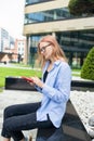 Angry business woman caucasian girl lady female student looking in mobile phone feels shock upset worries about bad news Royalty Free Stock Photo